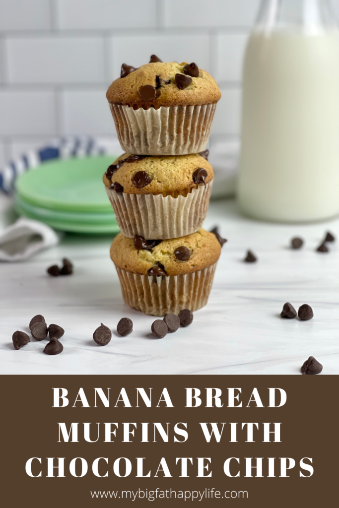 Delicious Banana Bread Muffins full of traditional banana bread flavors and gooey chocolate chips.