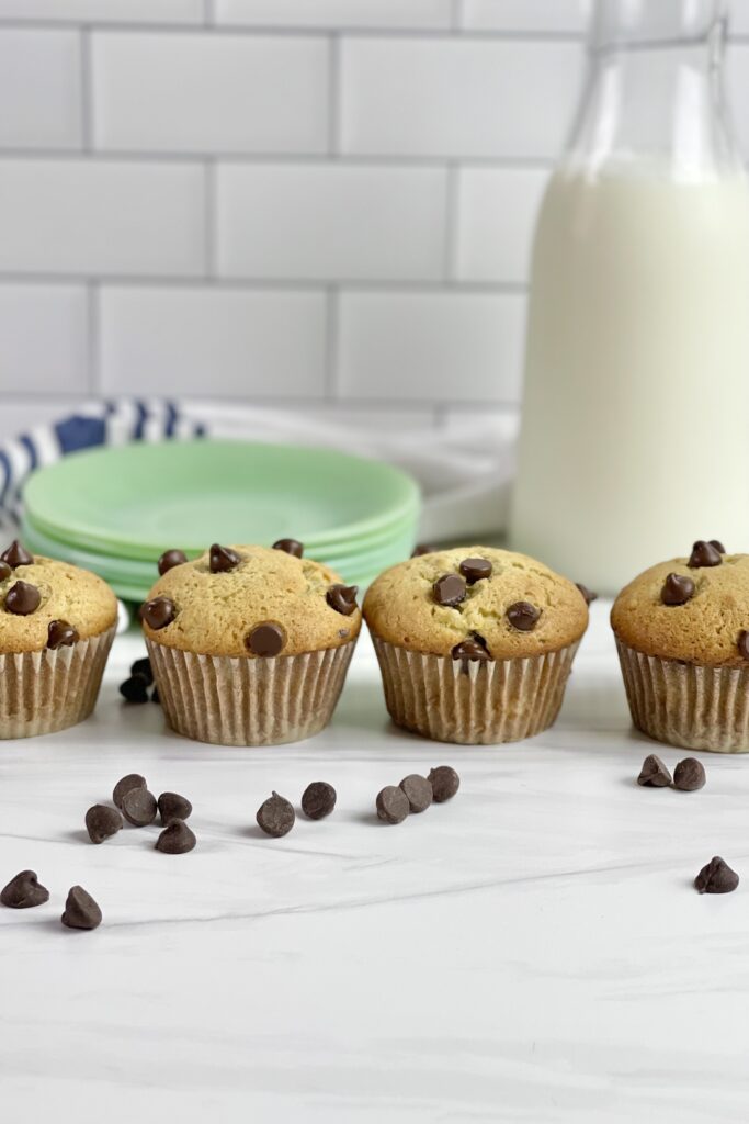 Delicious Banana Bread Muffins full of traditional banana bread flavors and gooey chocolate chips.