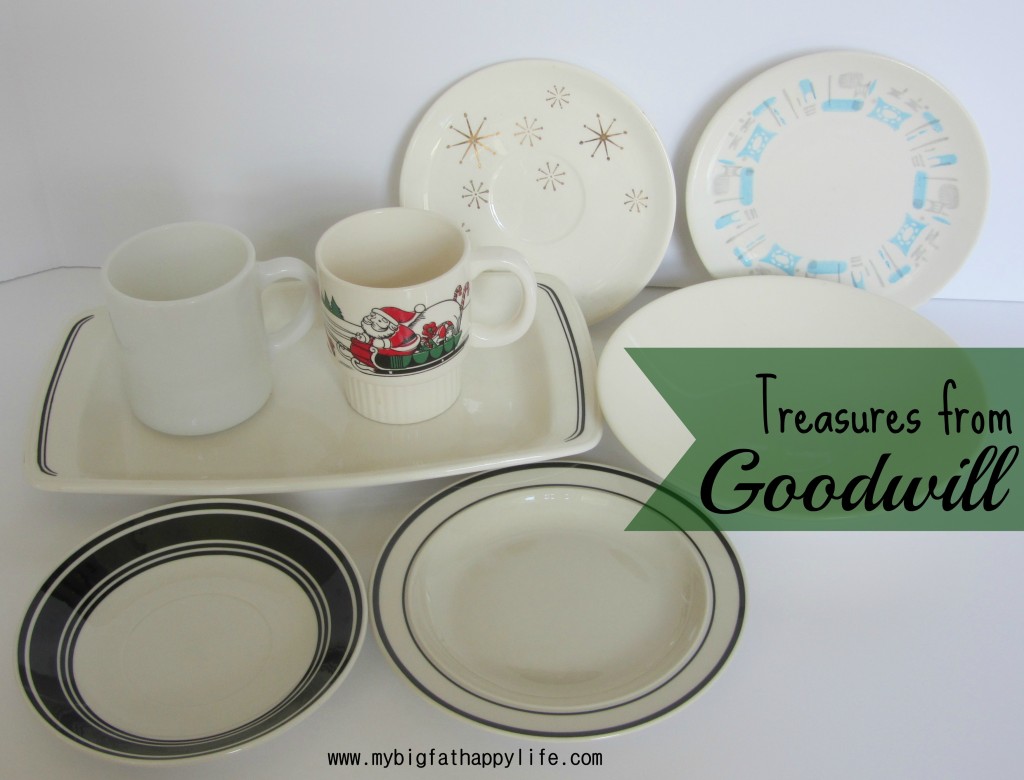 Treasures from Goodwill #vintagedishes #Goodwill #scrapbookstorage | mybigfathappylife.com