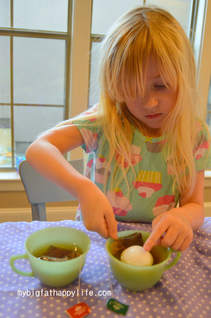 Decorating Easter Eggs with Tea Stain, Monogram and Glitter | mybigfathappylife.com