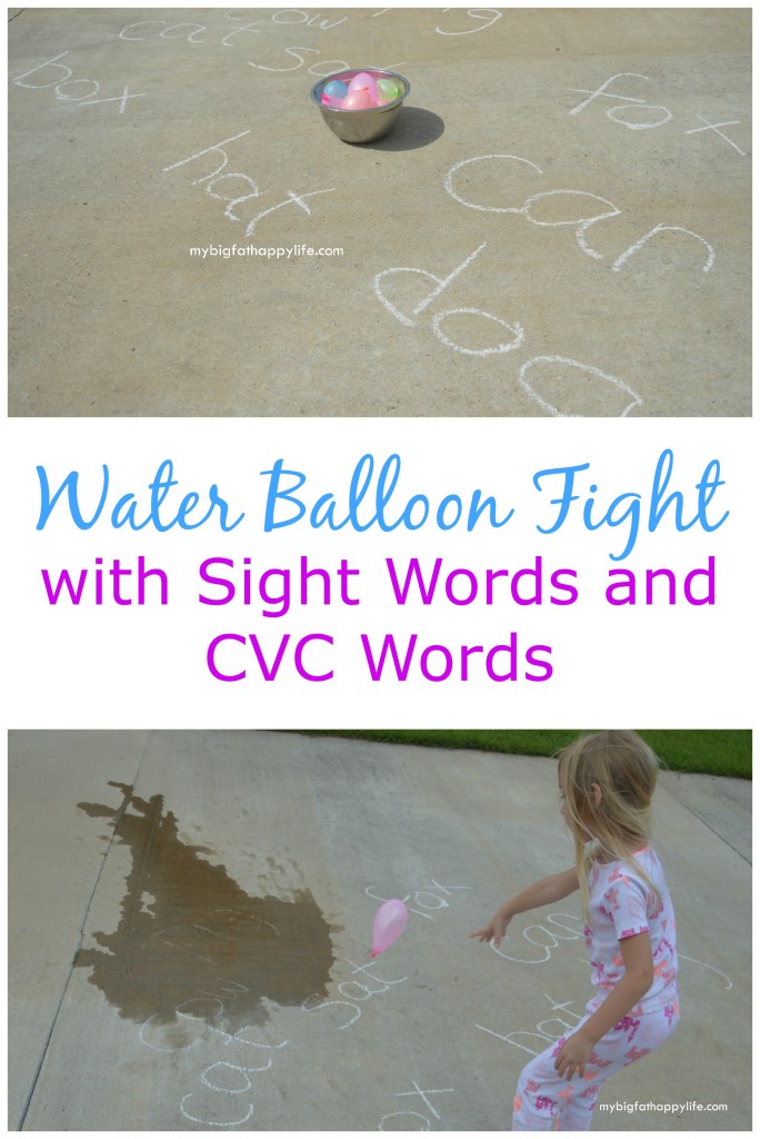 Water Balloon Fight with Sight Words and CVC Words; preschool, early learning | mybigfathappylife.com