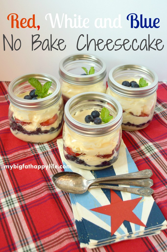 Red, White and Blue No Bake Cheesecake - an easy to dessert to make | mybigfathappylife.com