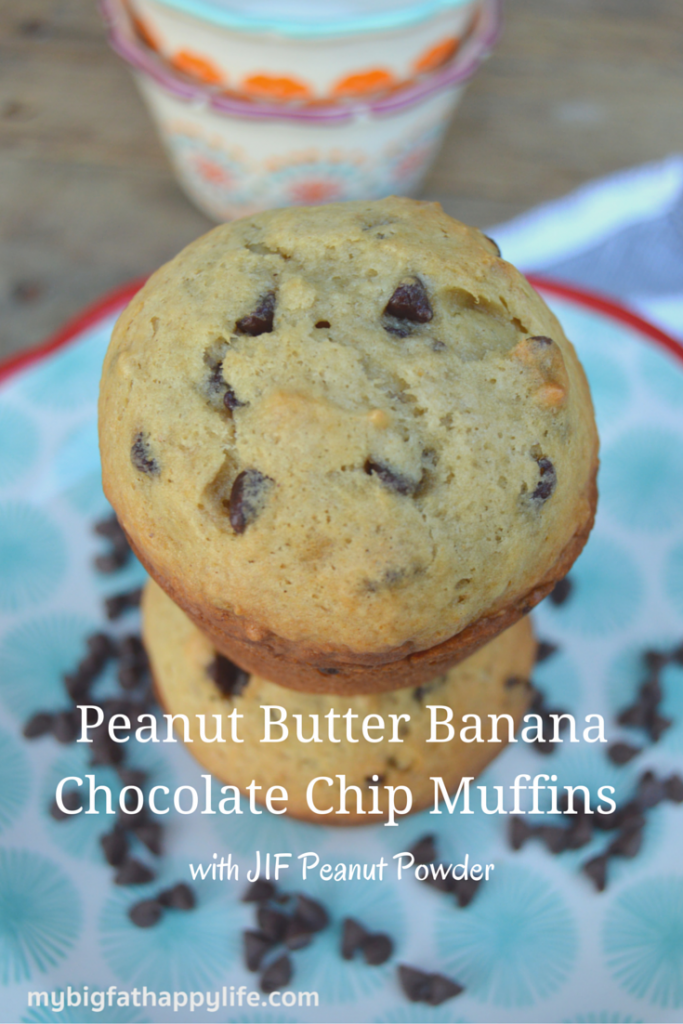 Peanut Butter Banana Chocolate Chip Muffins with JIP Peanut Powder #StartwithJIFPowder #ad | mybigfathappylife.com