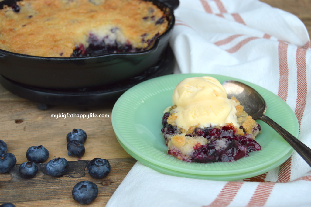 Blueberry Skillet Cobbler - the perfect summer time dessert | mybigfathappylife.com