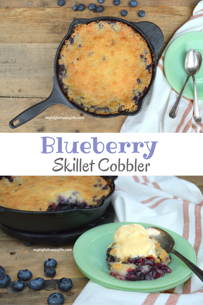 Blueberry Skillet Cobbler - the perfect summer time dessert | mybigfathappylife.com