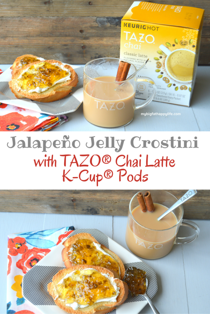 Jalapeño Jelly Crostini with TAZO® Chai Latte K-Cup® Pods #SweetMeetsSpicy #ChaiLatte #Kpods #IC #ad | mybigfathappylife.com