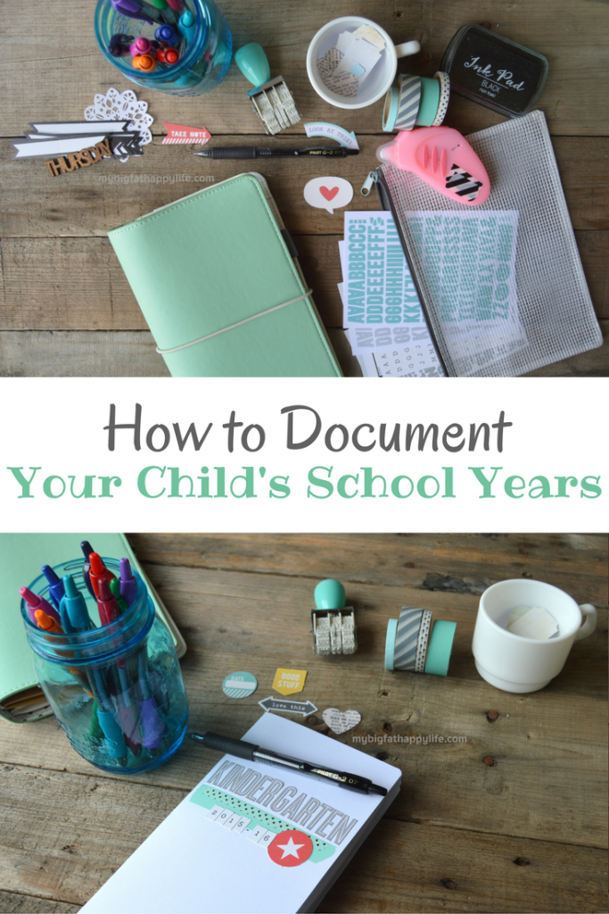 A scrapbook or traveler's notebook to document your child's school year; How to Document Your Child's School Years #MyGo2Pen #ad | mybigfathappylife.com