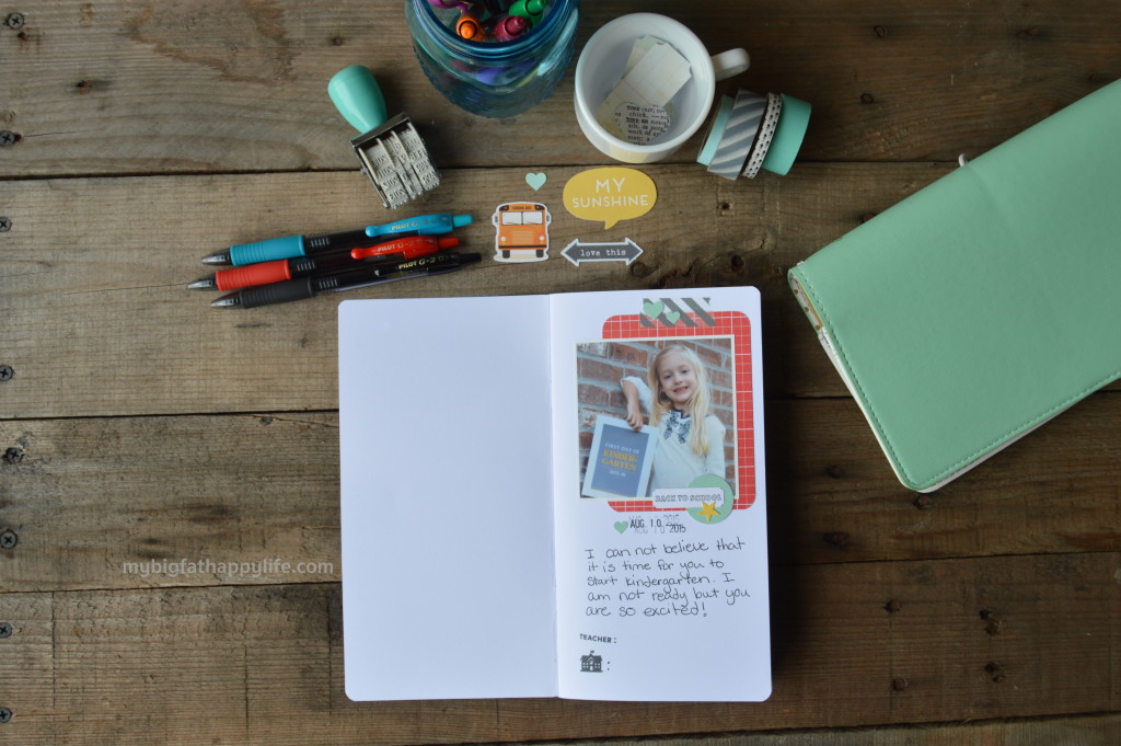 A scrapbook or traveler's notebook to document your child's school year; How to Document Your Child's School Years #MyGo2Pen #ad | mybigfathappylife.com