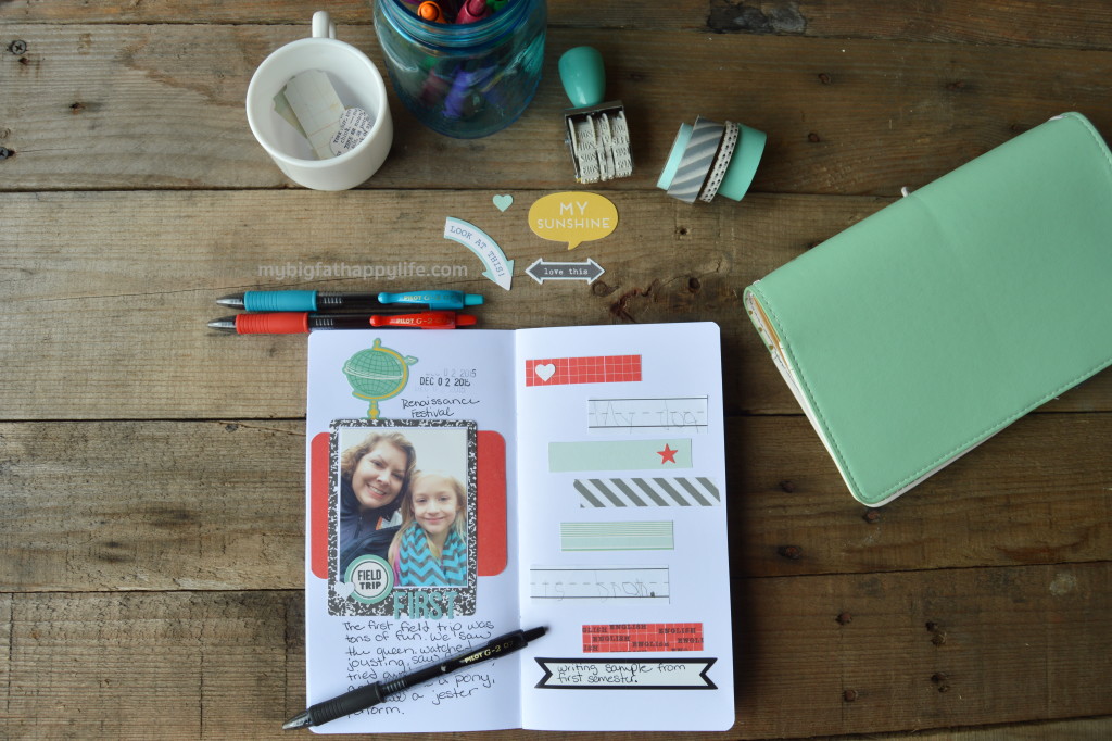 A scrapbook or traveler's notebook to document your child's school year; How to Document Your Child's School Years #MyGo2Pen #ad | mybigfathappylife.com