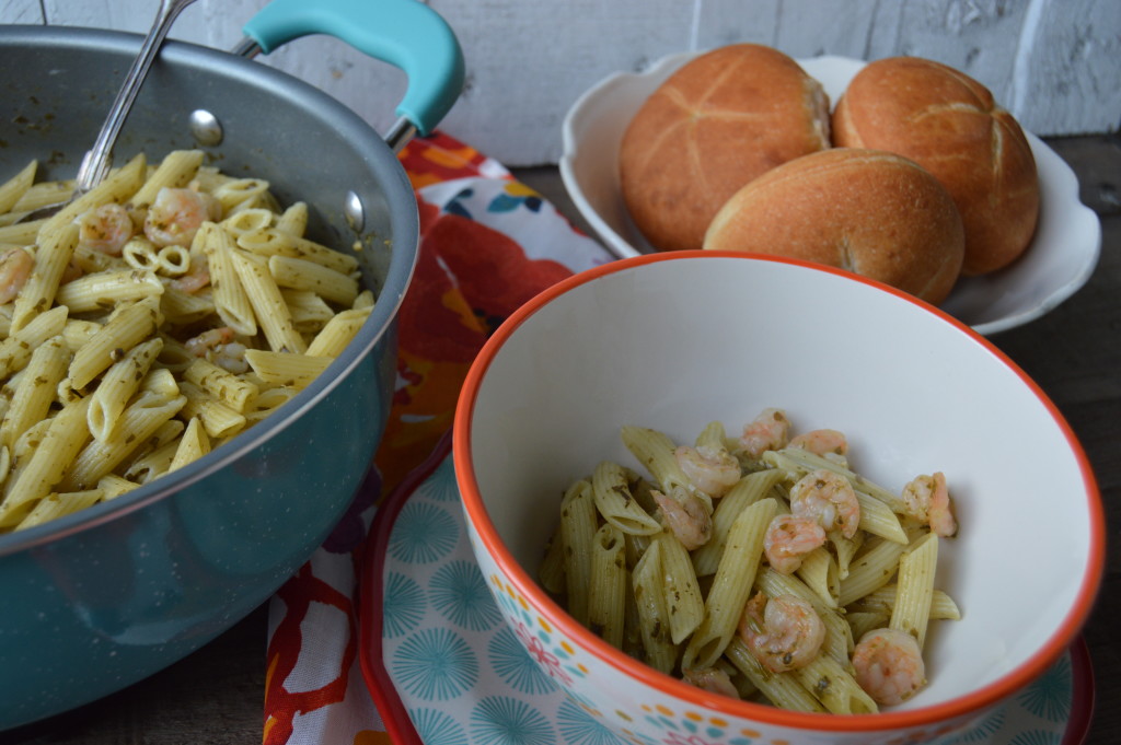 Shrimp Pesto Pasta is the perfect weeknight meal that can be made in under 15 minutes #OnePanPronto #ad | mybigfathappylife.com