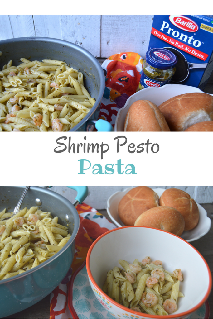Shrimp Pesto Pasta is the perfect weeknight meal that can be made in under 15 minutes #OnePanPronto #ad | mybigfathappylife.com
