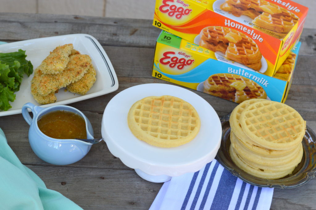 Chicken and Waffles with Orange Honey Sauce; a sweet and savory southern comfort food #LeggoMyEggo #HearTheNews #ad | mybigfathappylife.com