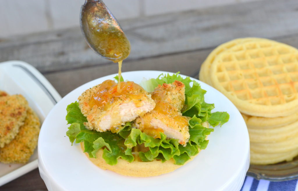 Chicken and Waffles with Orange Honey Sauce; a sweet and savory southern comfort food #LeggoMyEggo #HearTheNews #ad | mybigfathappylife.com