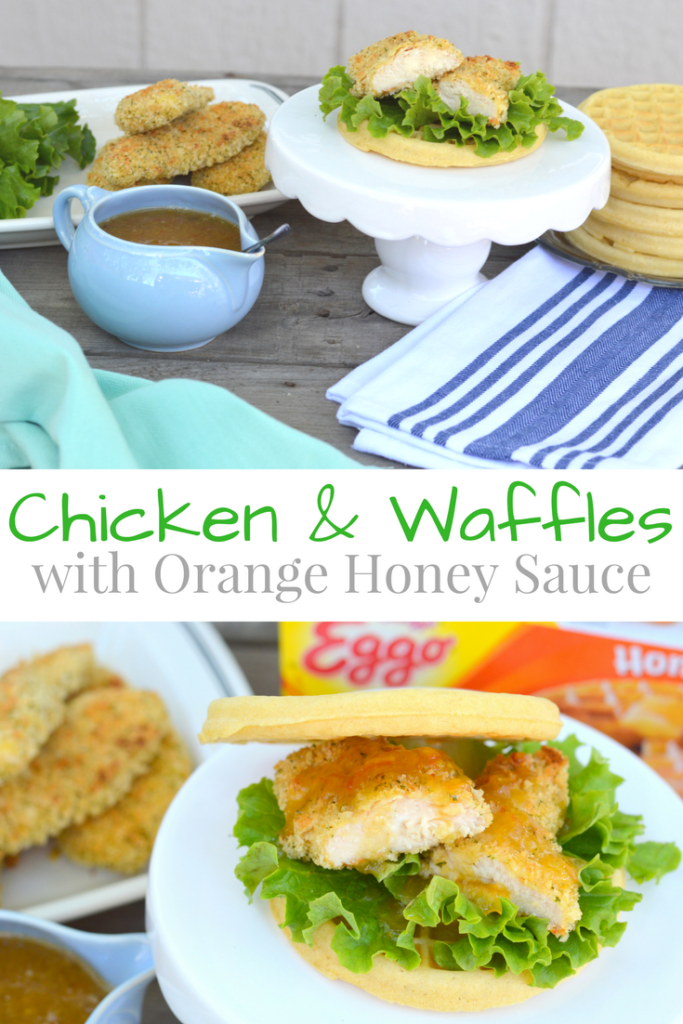 Chicken and Waffles with Orange Honey Sauce; a sweet and savory southern comfort food #LeggoMyEggo #HearTheNews #ad | mybigfathappylife.com