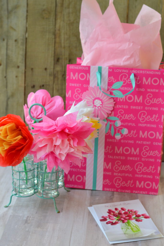 Make your mom a special gift, a bouquet of tissue paper flowers, for Mother's Day including DIY, easy to follow directions. #MakeHerMothersDay #ad