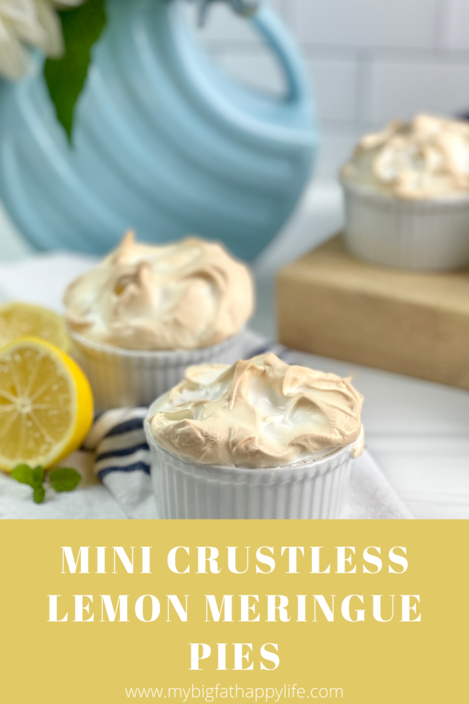 Mini Crustless Lemon Meringue Pies, perfect spring dessert for Easter or Mother's Day or any other time of the year! 