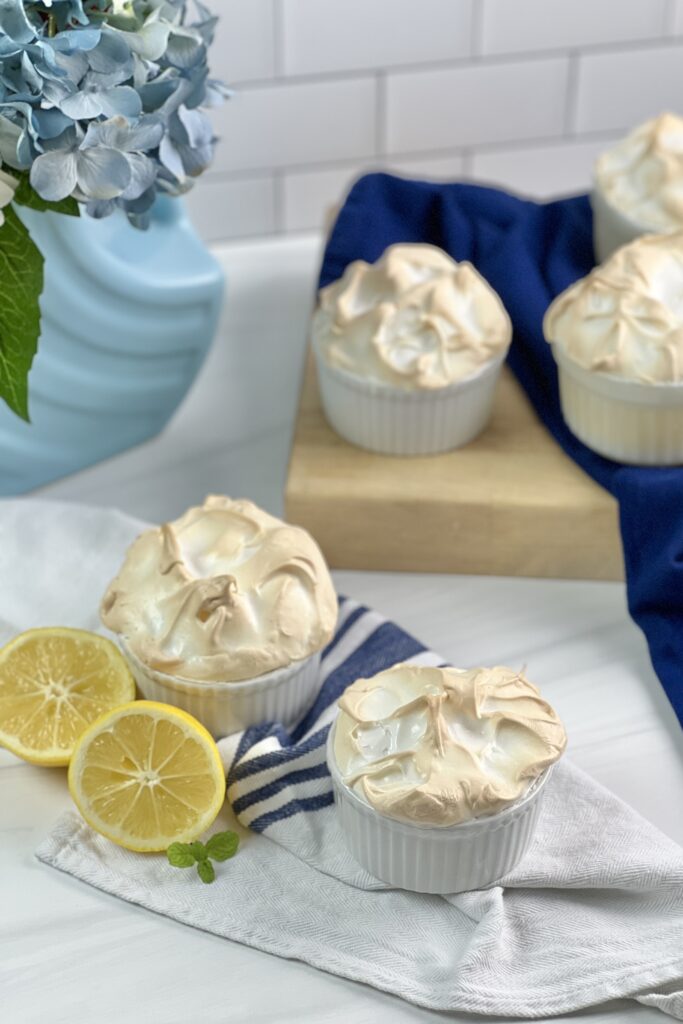 Mini Crustless Lemon Meringue Pies, perfect spring dessert for Easter or Mother's Day or any other time of the year!