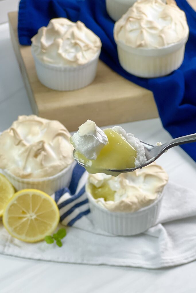 Mini Crustless Lemon Meringue Pies, perfect spring dessert for Easter or Mother's Day or any other time of the year! 