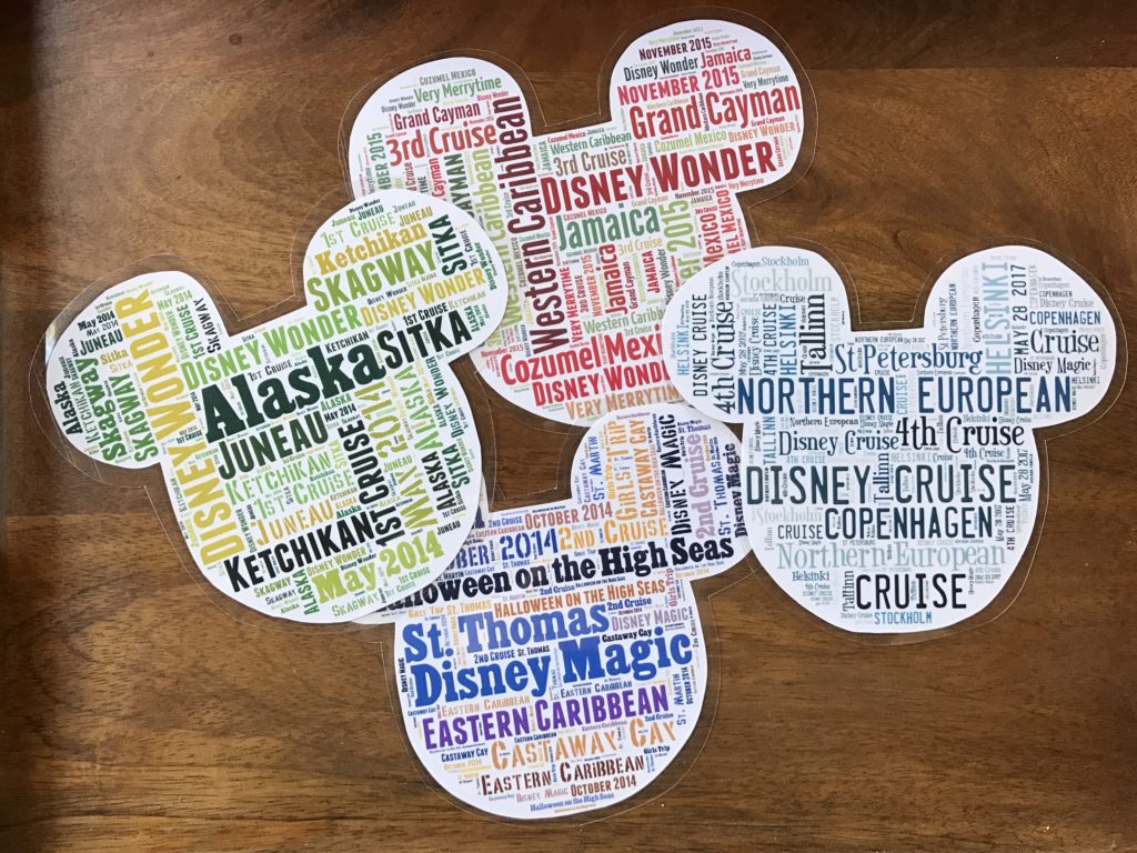 Taking a Disney Cruise? You will probably want to decorate your stateroom door! How to make personalized Mickey Word Cloud Magnets.