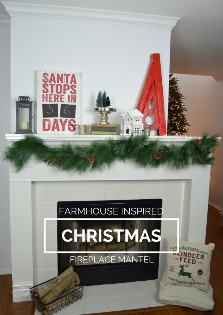 Farmhouse Inspired Christmas Fireplace Mantel #ad | mybigfathappylife.com