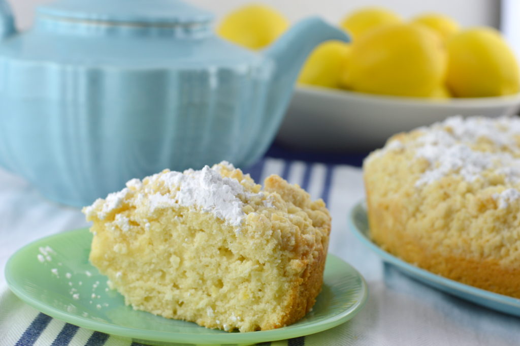 Lemon Crumble Breakfast Cake is moist, tender and full of bright lemon flavor.  #ad #TeaProudly | mybigfathappylife.com