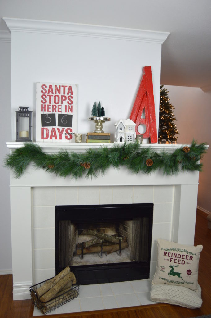 Farmhouse Inspired Christmas Fireplace Mantel #ad | mybigfathappylife.com