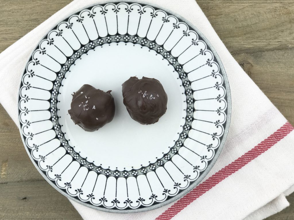 Salted Dark Chocolate Truffles with a creamy ganache center rolled in melted chocolate.