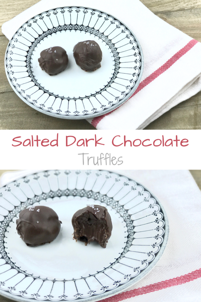 Salted Dark Chocolate Truffles with a creamy ganache center rolled in melted chocolate.