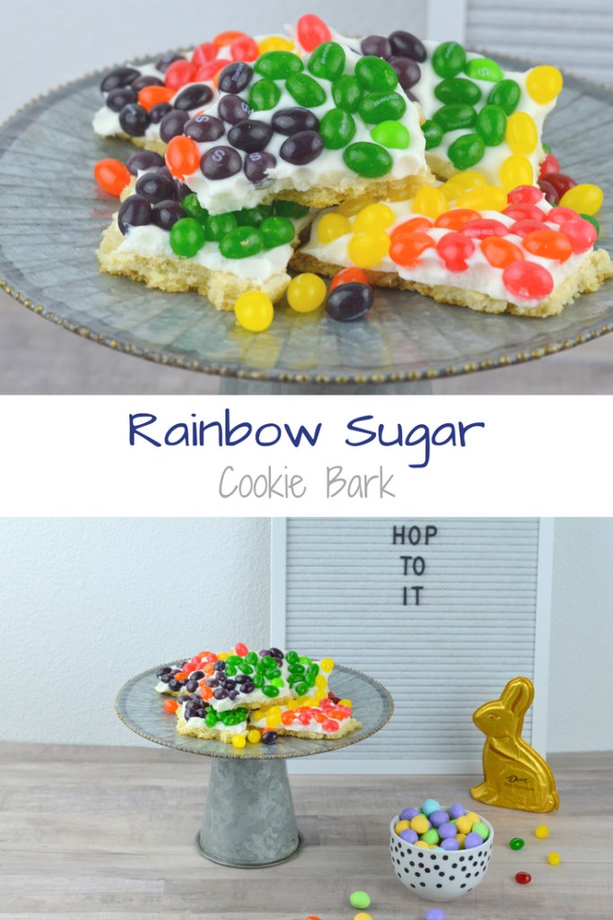 Rainbow Sugar Cookie Bark is super playful and fun for Easter. Each piece has multiple colors of STARBURST® Jellybeans - "Hop to It" & taste the rainbow!