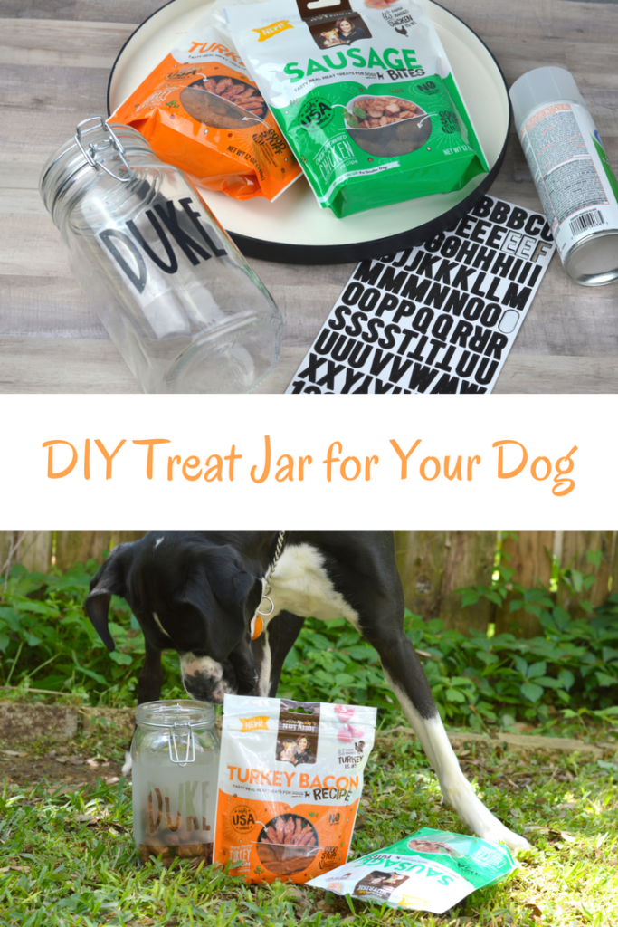 A super sweet DIY dog treat jar that is personalized with your furbaby's name would be the perfect addition to your home.