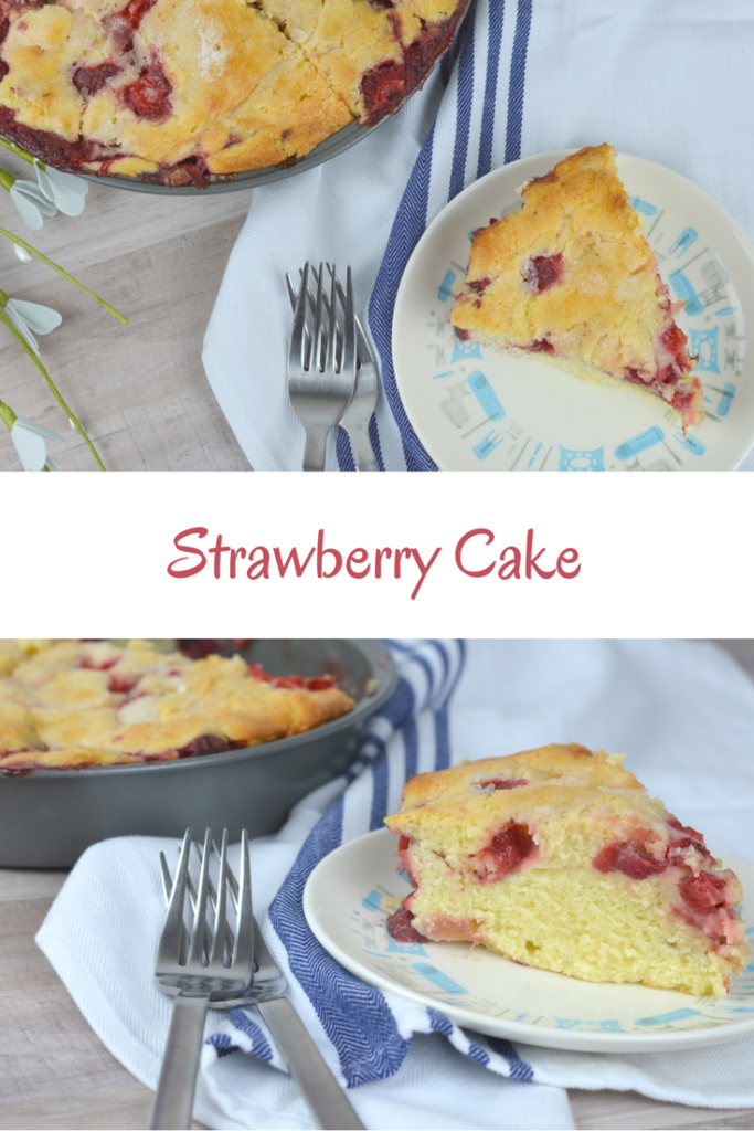 This Strawberry Cake is so simple to make, it's light, custardy and full of fresh berries. Your new favorite summertime treat!