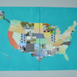 An update on my Photo Travel Map that includes each US state cut out of a photo or scrapbook paper and attached to a canvas.