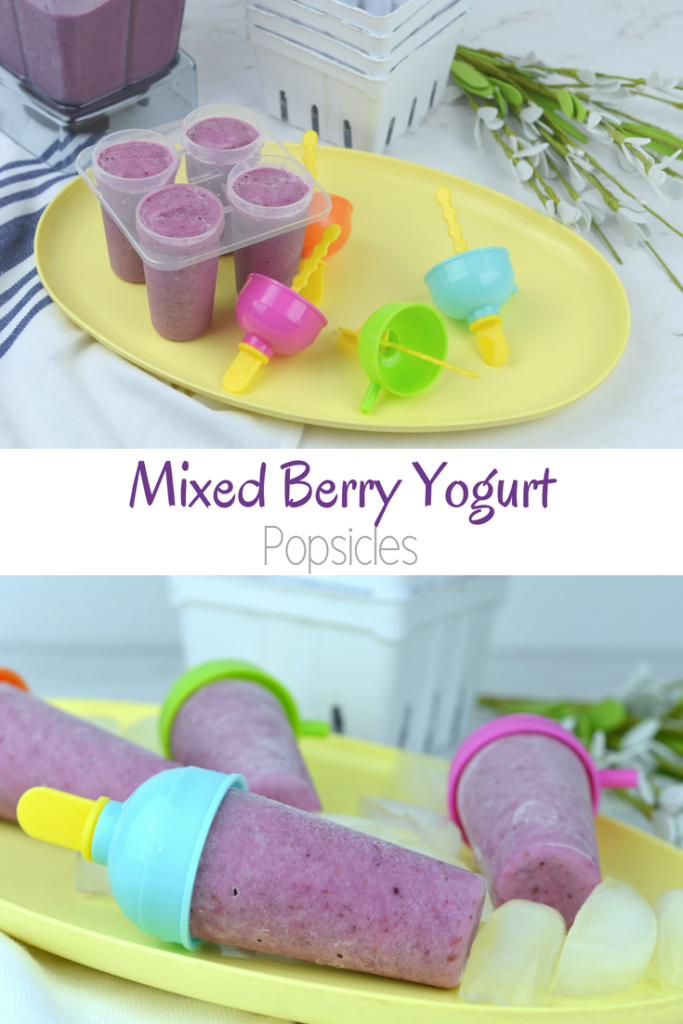 These mixed berry yogurt popsicles are so full of fresh fruit and nutrients it's almost like a smoothie on a stick.