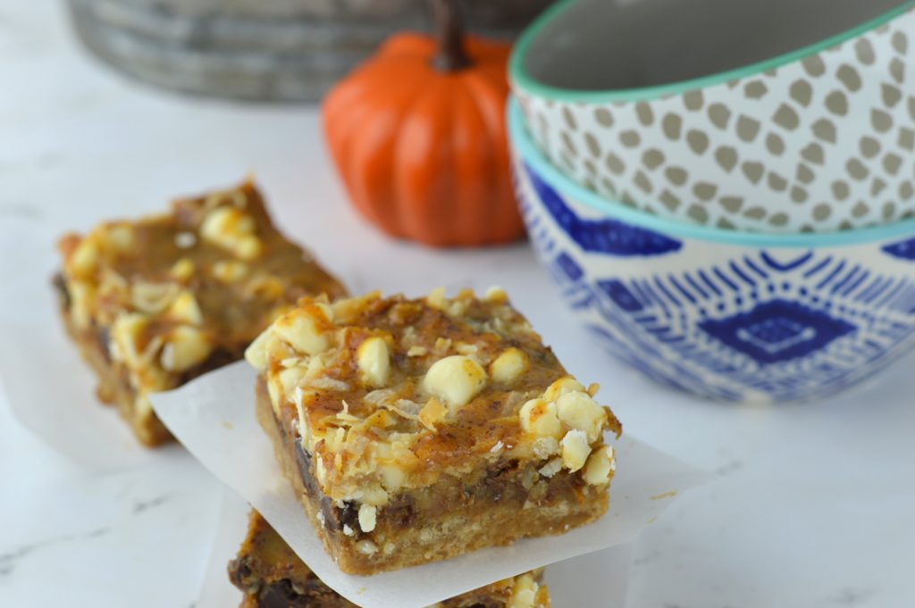 These Pumpkin 7 Layer Bars are ridiculously easy to make and a delicious fall treat!