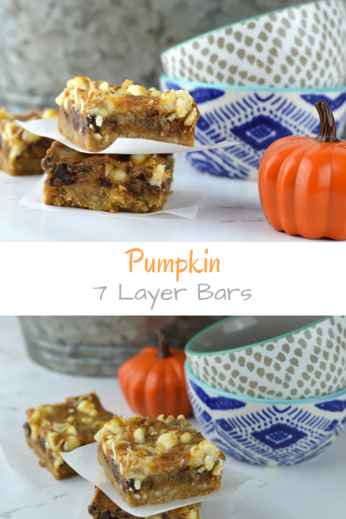 These Pumpkin 7 Layer Bars are ridiculously easy to make and a delicious fall treat!