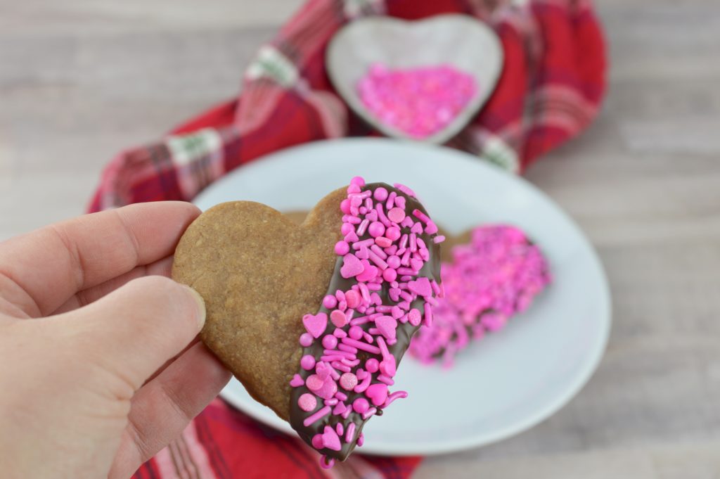Chocolatey and buttery Double Chocolate Shortbread Cookies are picture perfect dipped in chocolate and sprinkles! 