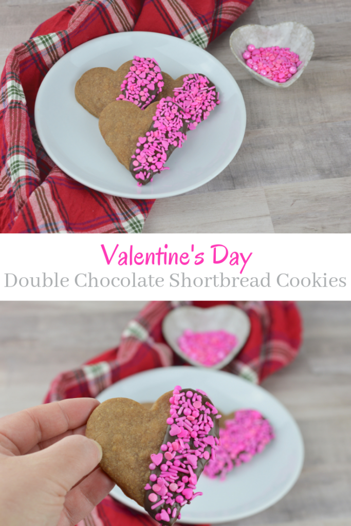Chocolatey and buttery Double Chocolate Shortbread Cookies are picture perfect dipped in chocolate and sprinkles! 