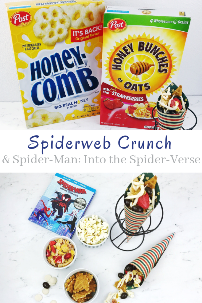 Spiderweb Crunch is a fun, delightful treat perfect for watching Spider-Man: Into the Spider-Verse and it is so easy to make! It makes for the perfect movie night! 