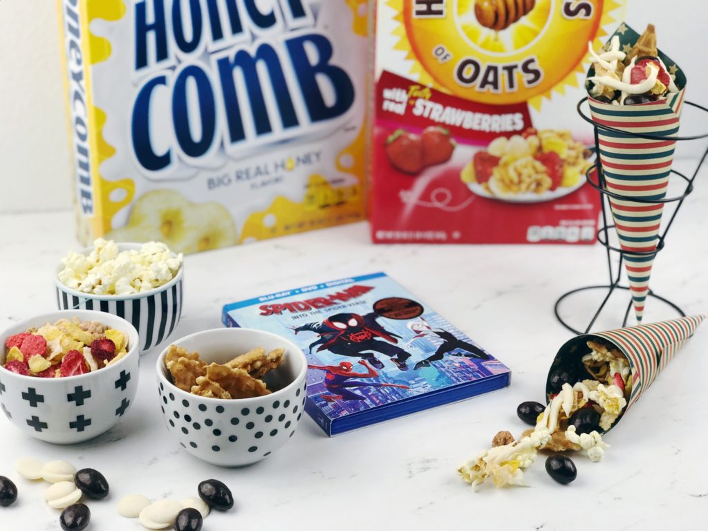 Spiderweb Crunch is a fun, delightful treat perfect for watching Spider-Man: Into the Spider-Verse and it is so easy to make! It makes for the perfect movie night! 