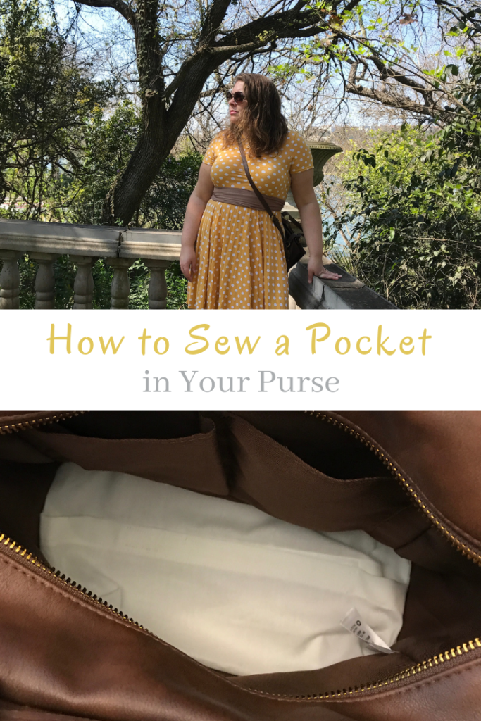 Easy to follow directions on how to sew a pocket to the bottom of your purse which is a good way to hide important items while traveling.