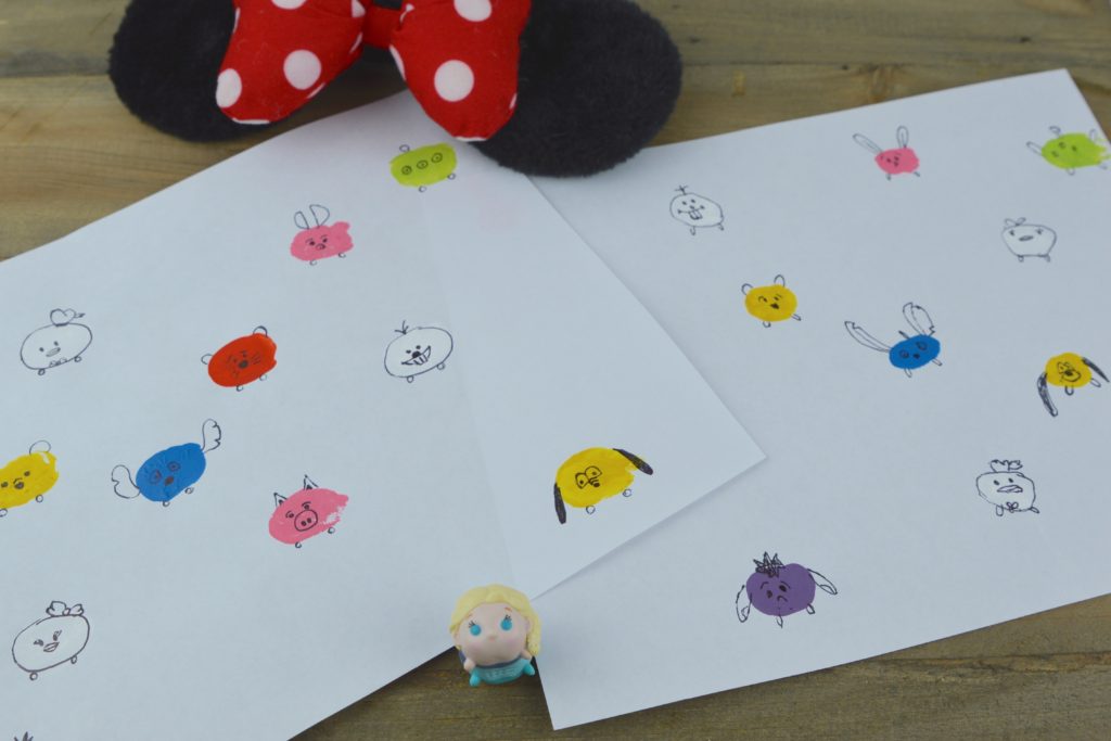 An easy and fun kids activity to create Disney Tsum Tsum characters with thumbprint art.