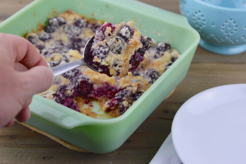 This easy, five-ingredient Blackberry Cobbler recipe is sweet and tart and comes out perfect every time!