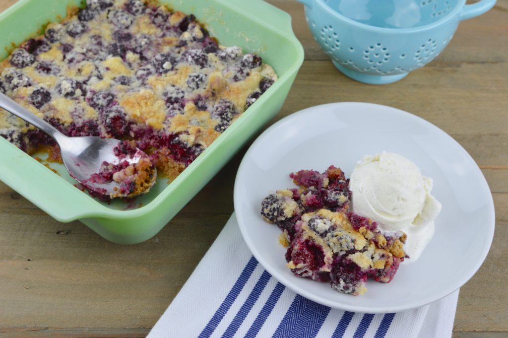 This easy, five-ingredient Blackberry Cobbler recipe is sweet and tart and comes out perfect every time!