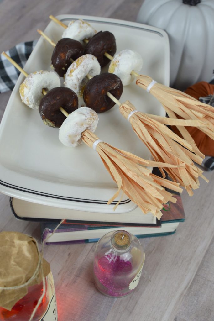 This Halloween serve your family mini donuts on DIY Broomstick Skewers.  They will delight in this fun and magical breakfast treat.