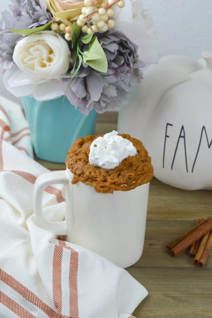 When you have a craving for cake but don't want to make a whole one, make this Pumpkin Mug Cake in minutes this fall!