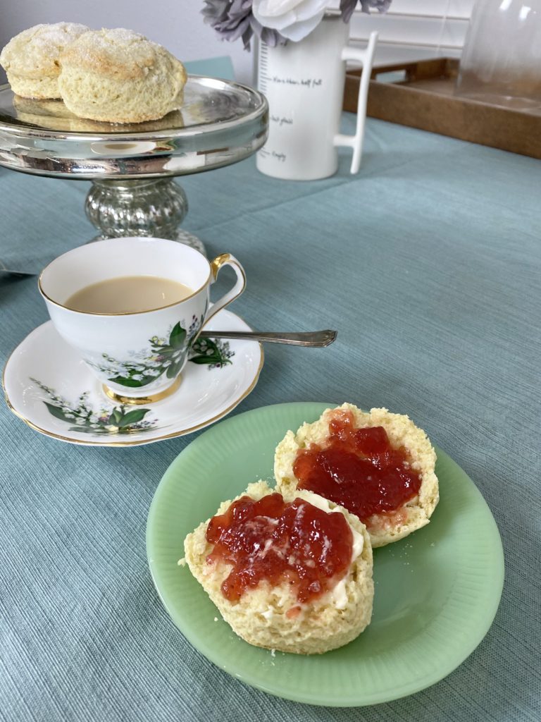 British Inspired Scones with clotted cream and jam are the perfect complement to your tea and an easy, delicious addition to your afternoon tea party. 