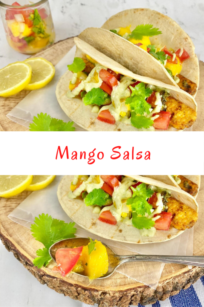 This flavorful, colorful, sweet and savory mango salsa is perfect to be used as a dip or as an addition to tacos.