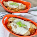 Baked Spaghetti Chicken Parmesan, comfort food dinner with a healthier component, is easy to assemble and will become a family favorite!