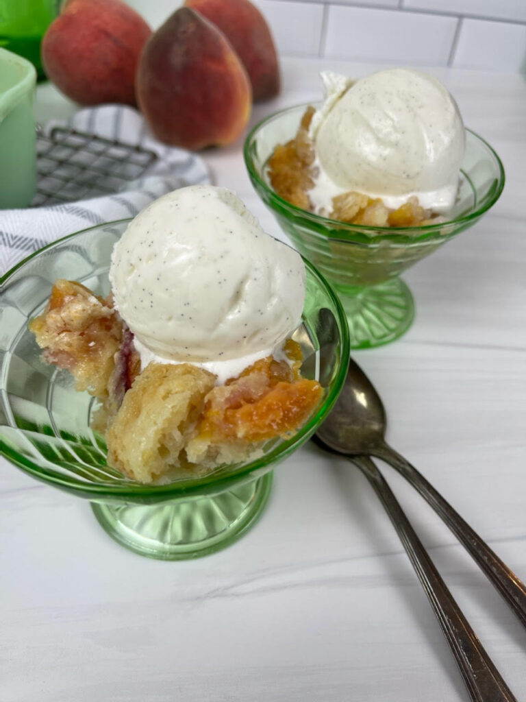 This easy, five-ingredient Peach Cobbler recipe is bursting with flavor and comes out perfect every time!