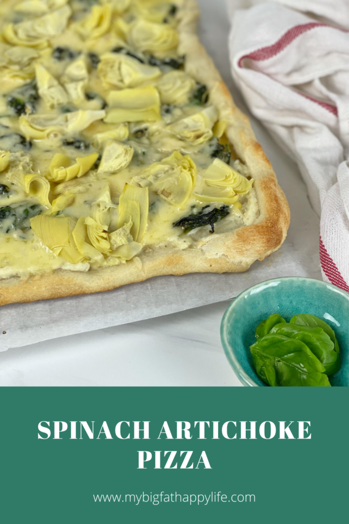 This cheesy, vegetable-filled Spinach Artichoke Pizza is an easy weeknight meal that the whole family will love.